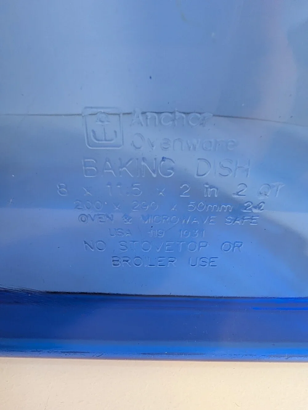Anchor Hocking Blue Glass Rectangular Baking Dish with Handles
